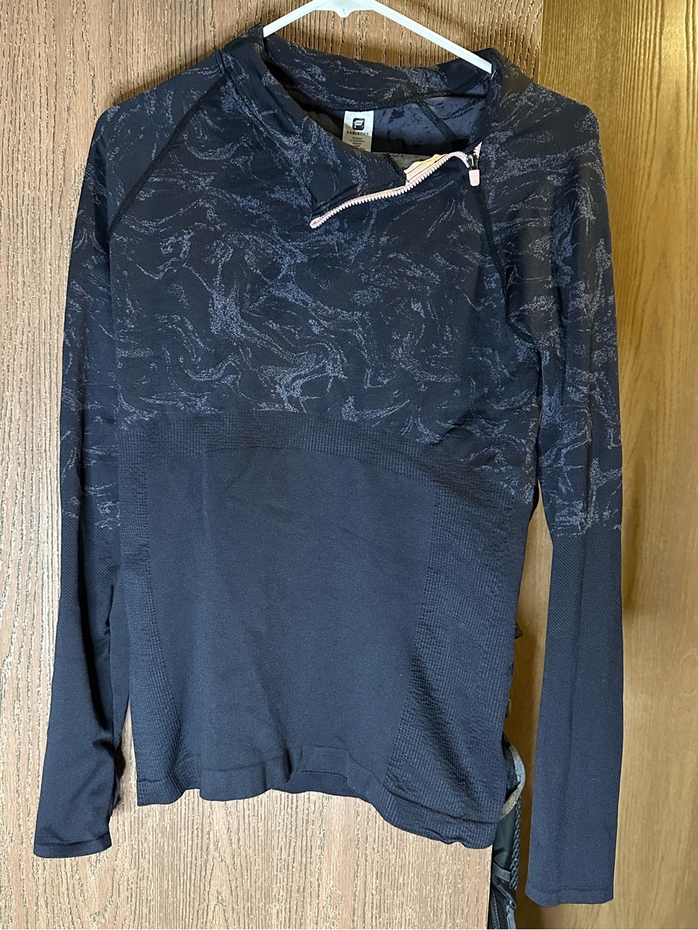 Fabletics Black Marble-Print Half-Zip Pullover with Pale Pink Trim
